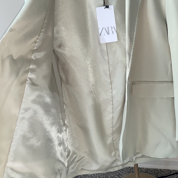 NWT Zara SATIN EFFECT BLAZER SEA GREEN M - Picture 13 of 15